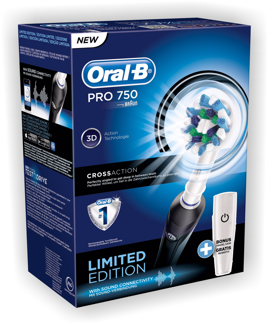 Oral-B Braun Pro 750 Black Ηλεκτρική Οδοντόβουρτσα με Θήκη Ταξιδιού