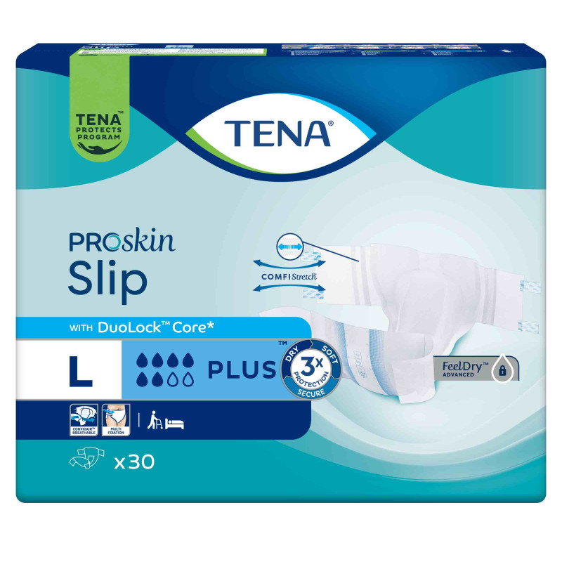 TENA Slip Plus Large No4 30τμχ ProSkin – Πάνες Ακράτειας Ενηλίκων με Αυτοκόλλητες Ταινίες